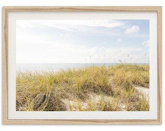 Framed Beach Grass Wall Art | Coastal Photography Print, Florida Seascape Decor, Atlantic Dunes