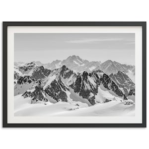 Framed Fine Art Mountain Alps Print - Black and White Swiss Ski Labdscape Framed Fine Art Photography Home Cabin Wall Decor