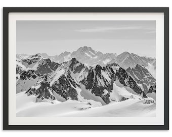 Framed Fine Art Mountain Alps Print - Black and White Swiss Ski Labdscape Framed Fine Art Photography Home Cabin Wall Decor