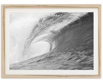 Fine Art Ocean Wave Surf Print - Black and White Barrel Beach House Framed Fine Art Photography Wall Decor