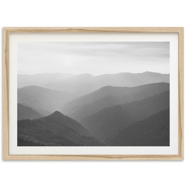 Fine Art Mountain Sunset Print - Black and White California Forest Nature Landscape Framed Fine Art Photography Home Wall Decor