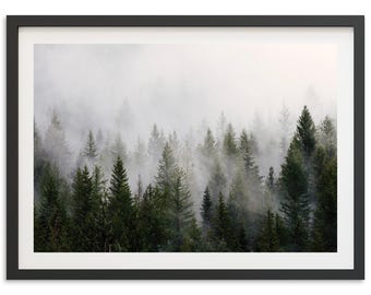 Fine Art Misty Forest Print - Framed Mountain Wall Art, Moody Pine Trees Photography, Cabin Wall Decor