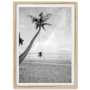 Framed Black and White Beach Print | Palm Tree Swing, Coastal Wall Art