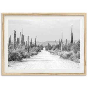 Fine Art Baja Wüste Druck - Schwarzweiß Südwest Kaktus Straße Landschaft Eingerahmt Fine Art Fotografie Home Wand Dekor