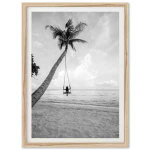 Fine Art Photography Print - Black and White Ocean Swing Palm Tree Beach Wall Art Framed Home Decor