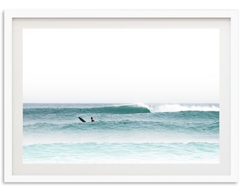 Fine Art Surf Print - Blue Ocean Waves Surfer Beach House Framed Fine Art Photography Wall Decor