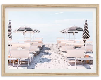 Framed Beach Photography Print | Coastal Umbrellas, Minimalist Wall Art