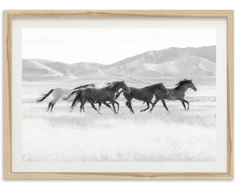 Fine Art American Horses Print - Black and White Landscape Nature Wildlife Mountain Mustangs Framed Fine Art Photography Home Wall Decor