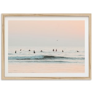Impression d'art surf - décoration murale encadrée, photographie vintage de plage de Californie, San Diego, chic côtier, grand-mère côtière, rose