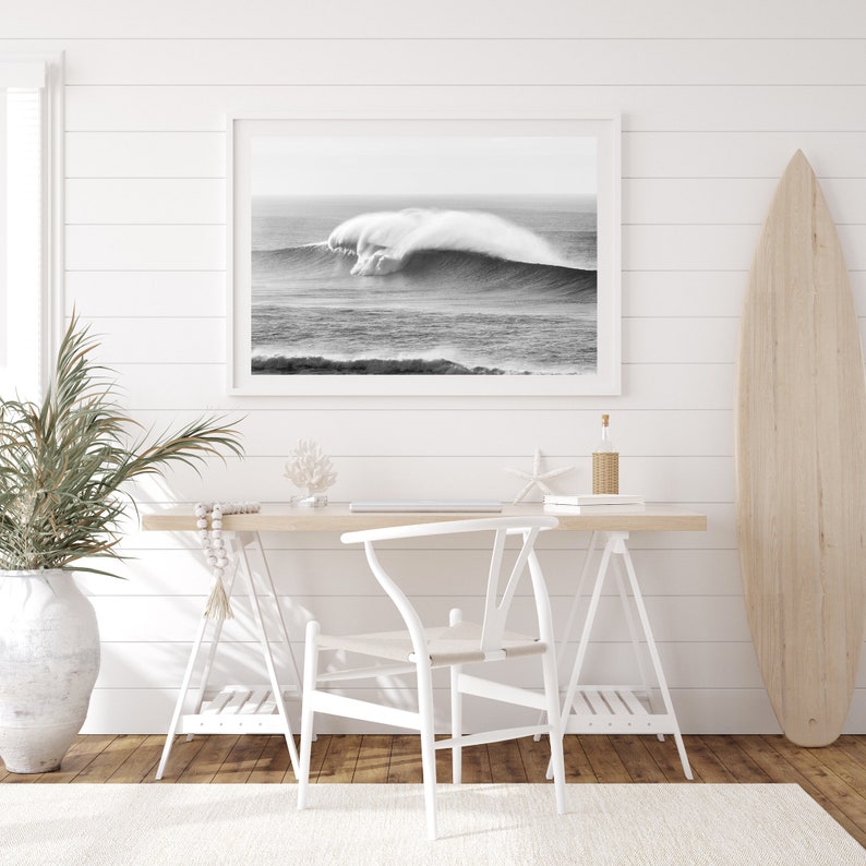 Stampa Fine Art Big Wave Surf Fotografia in bianco e nero Oceano Minimalista Beach House incorniciata Decorazione da parete Fotografia Fine Art immagine 5