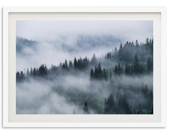 Fine Art Foggy Forest Print - Misty Mountain Landscape Pine Trees Framed Fine Art Photography Home Wall Decor