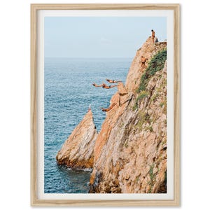 Fine Art Photography Print - Ocean Cliff Jump Acapulco Mexico Coastal Wall Art Framed Beach Home Decor