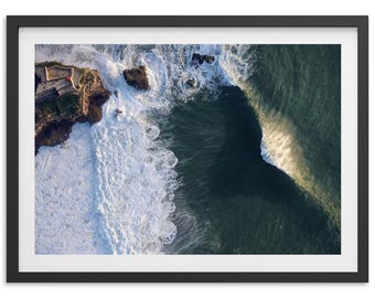 Framed Nazaré Big Wave Photography Print | Aerial Ocean Surf Wall Art