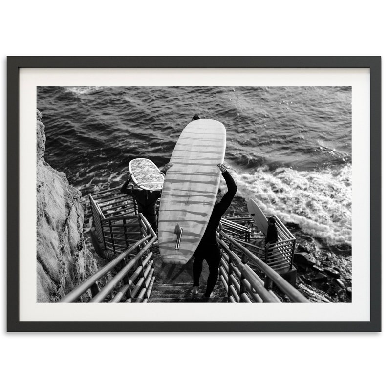 Fine Art Longboard Surf Print Black and White Ocean Lifestyle California Beach House Framed Fine Art Photography Home Wall Decor image 2