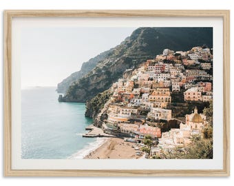 Framed Amalfi Coast Print | Coastal Italy Wall Art, Positano Beach Photography Decor