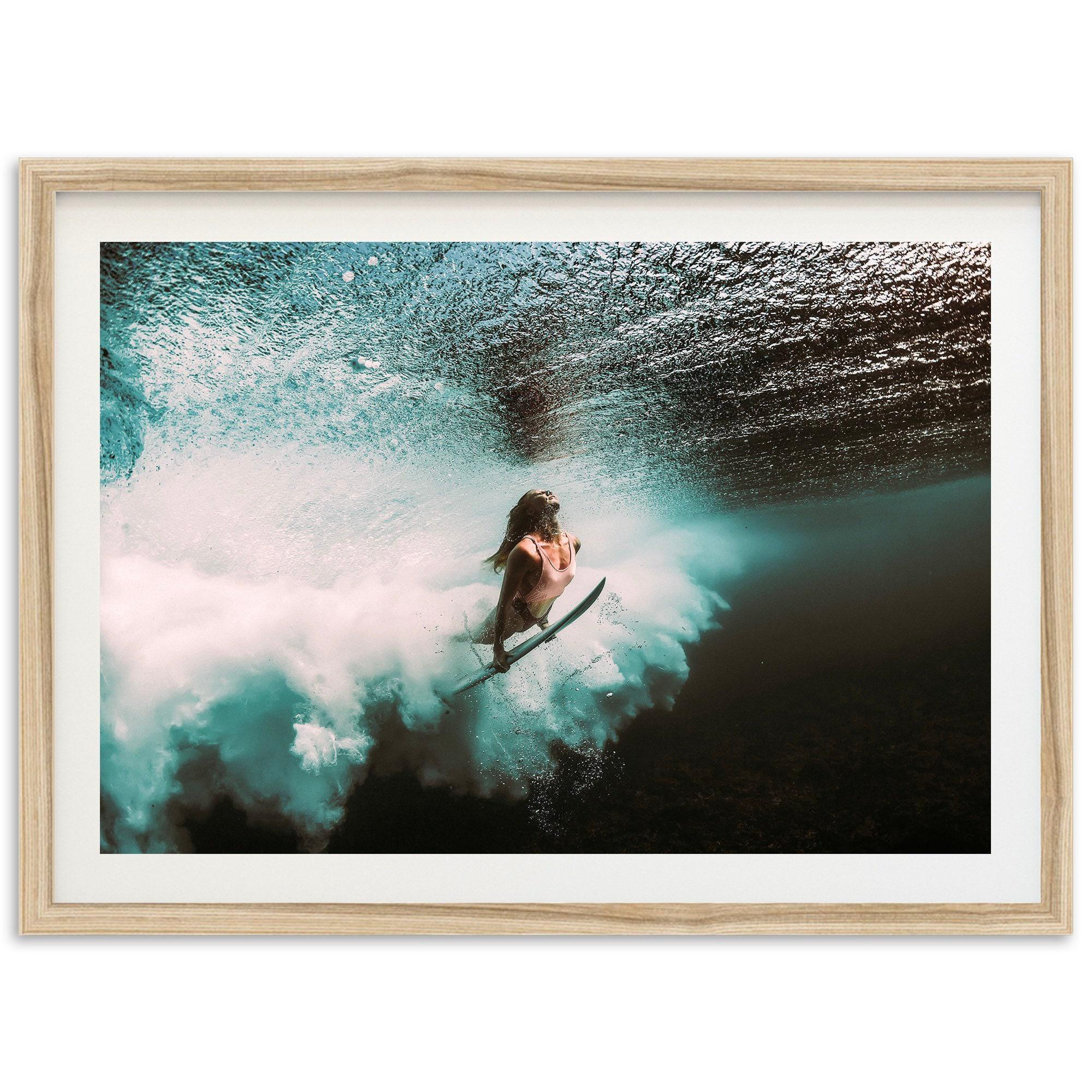 Framed Surf Photography Print | Teal Coastal Wall Art, Beach Decor