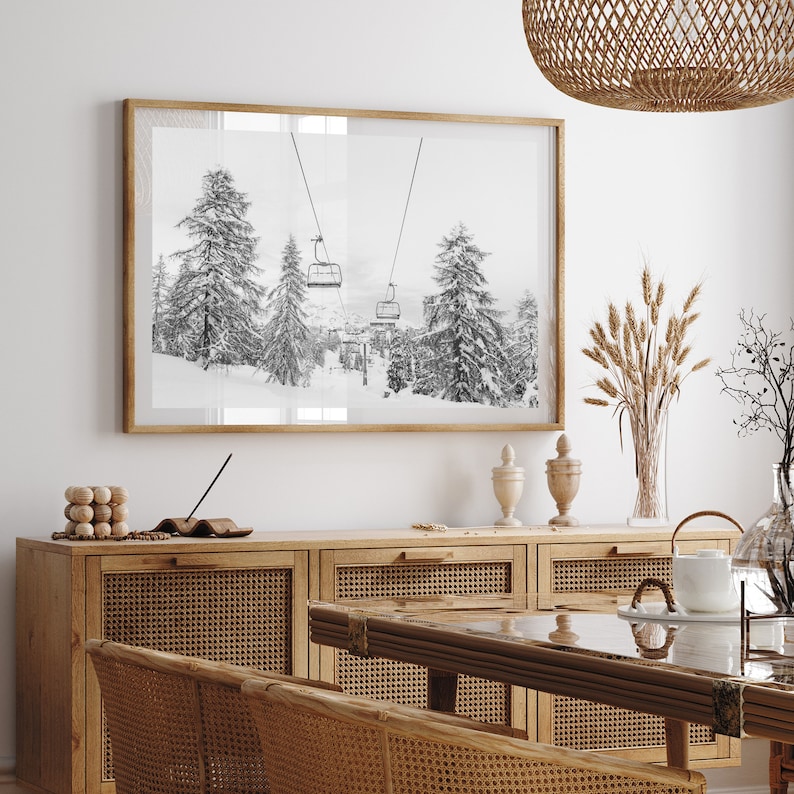 Fine Art Mountain Ski Art Black and White Photography Framed Print Snow Winter Forest Cabin Framed Home Wall Decor image 5