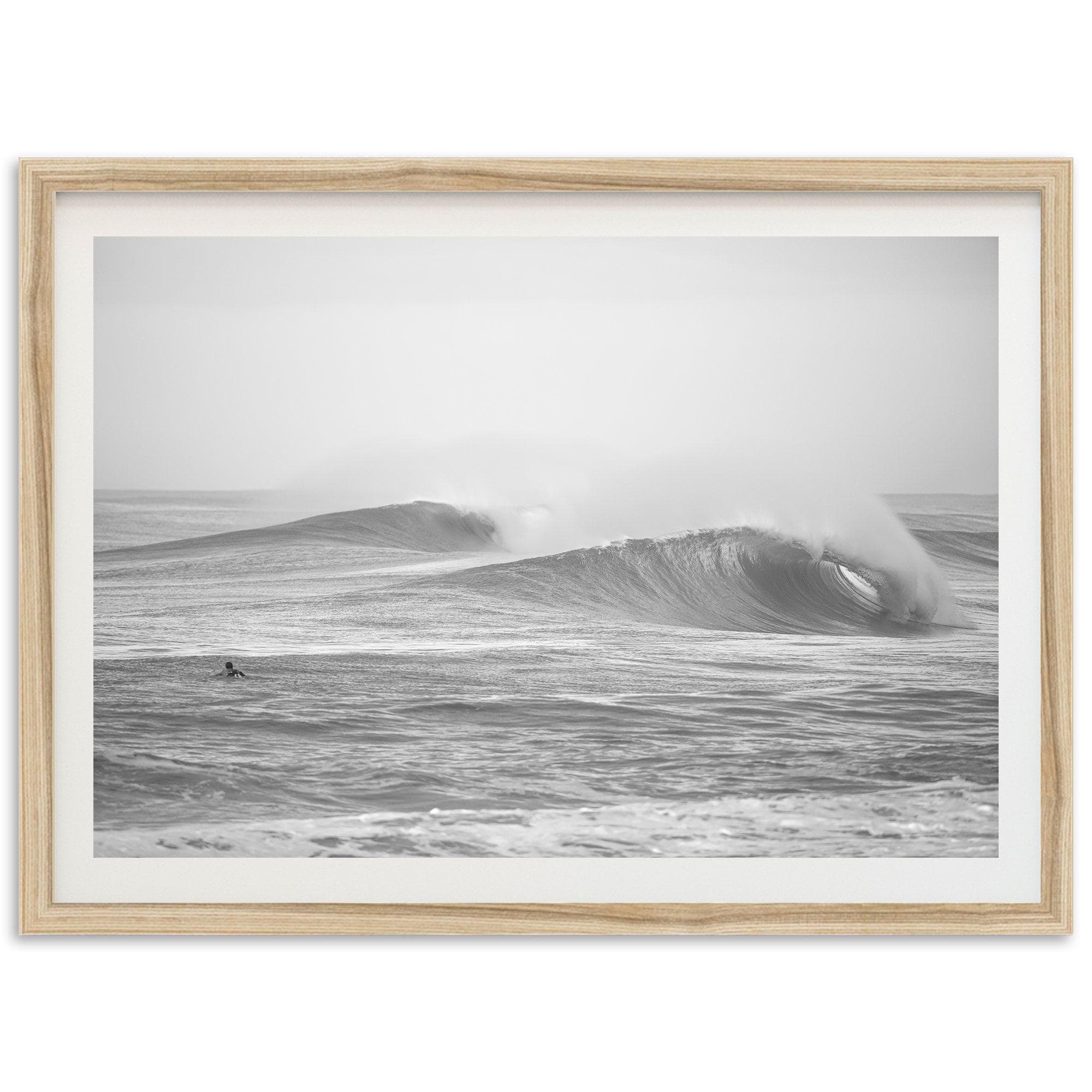 Framed Fine Art Ocean Surf Print - Black and White Photography Big Waves Vintage Beach Framed Print Home Wall Decor