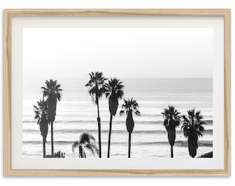 Framed Black and White Coastal Palm Trees Print | San Diego Beach Wall Art