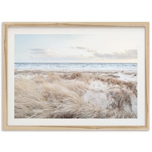 Framed Coastal Wall Art | Beach Grass Photography Print, Muted Ocean Seascape Decor, Seashore