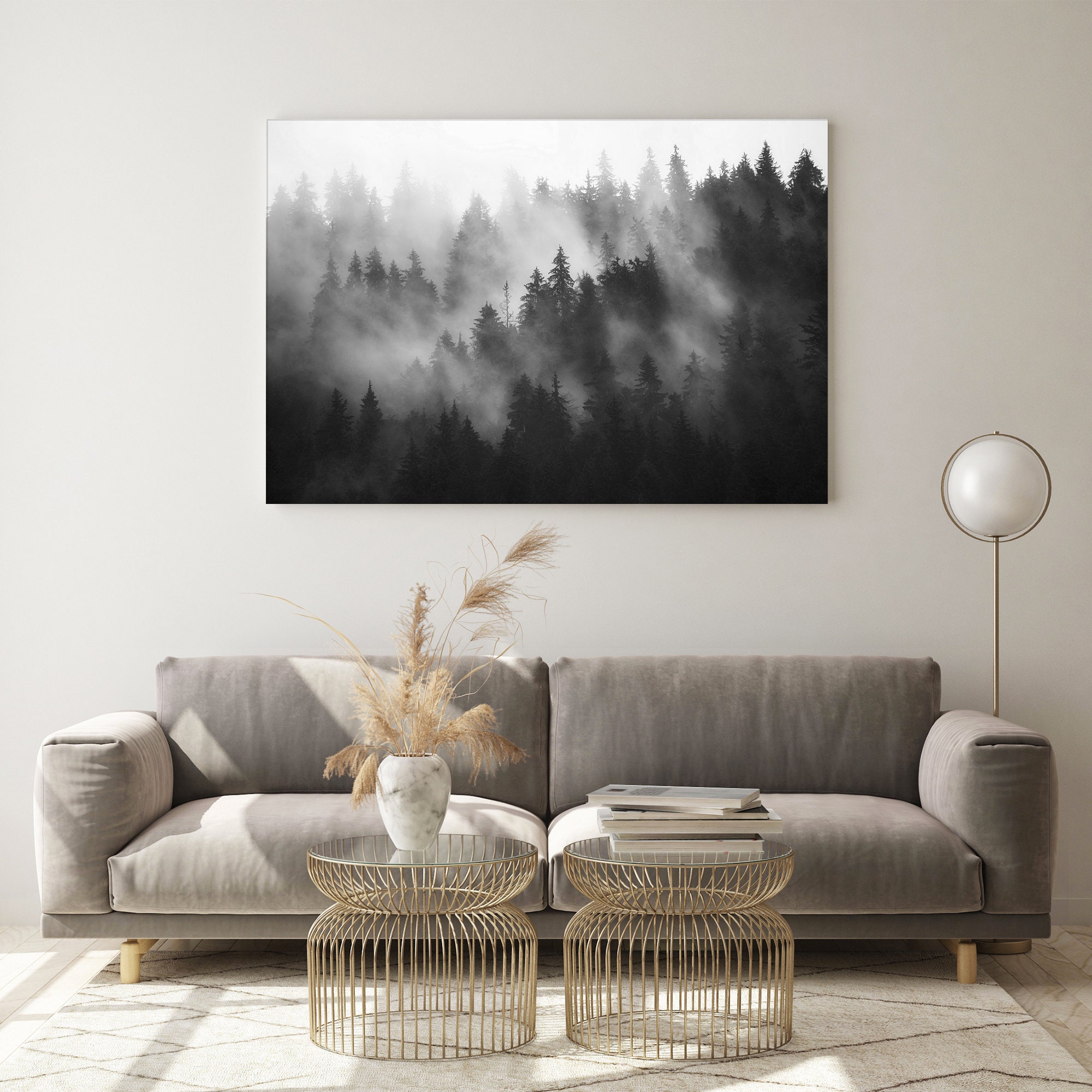 Forest Trees Wall Art Foggy Mountain Wilderness Nature Black & | Etsy