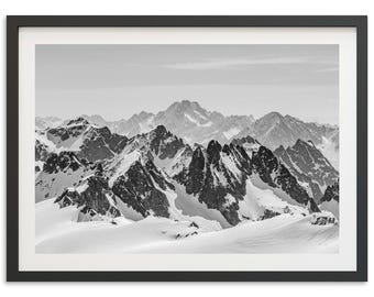 Framed Alps Mountain Print |  Black and White Swiss Landscape Photography Wall Art