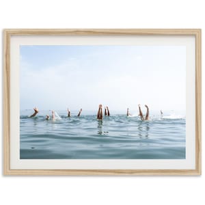 Framed Coastal Photography Print | Ocean Swimmers, Vintage Beach Wall Art, Lake House Decor