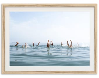 Framed Coastal Photography Print | Ocean Swimmers, Vintage Beach Wall Art, Lake House Decor