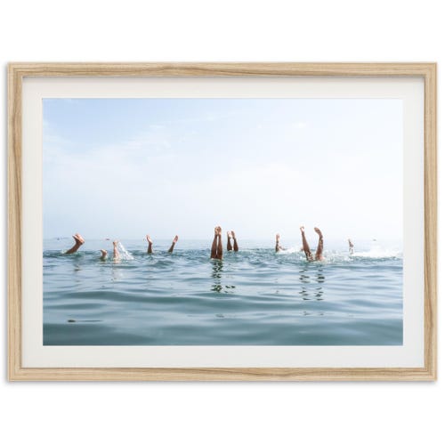 Framed Coastal Photography Print | Ocean Swimmers, Vintage Beach Wall Art, Lake House Decor
