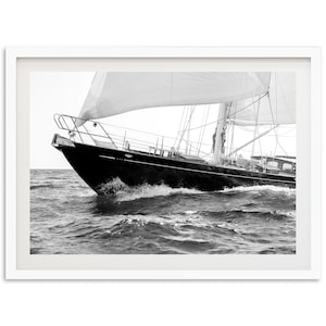 Fine Art Photography Print - Black and White Ocean Sail Boat Yacht Coastal Wall Art Framed Beach Lifestyle Home Decor