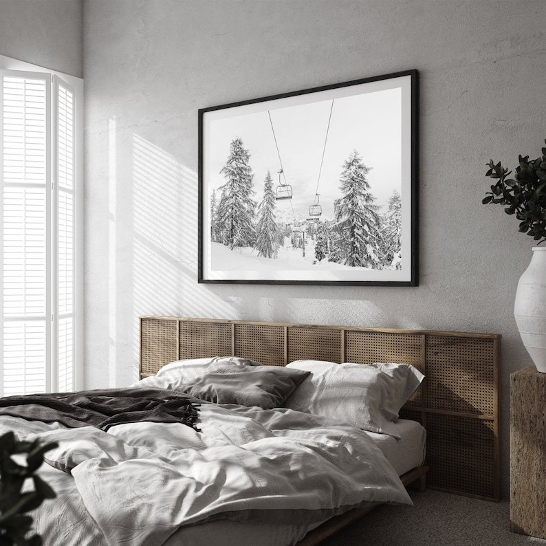 Fine Art Mountain Ski Art Black and White Photography Framed Print Snow Winter Forest Cabin Framed Home Wall Decor image 6