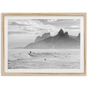 Fine Art Surf Print -  Framed Black and White Photography, Ipanema Beach Brazil, Coastal Chic Wall Decor, Surf Photography