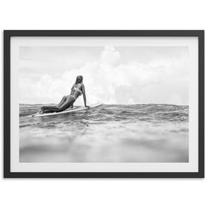 Framed Surf Girl Fine Art Print | Black and White Beach Photography