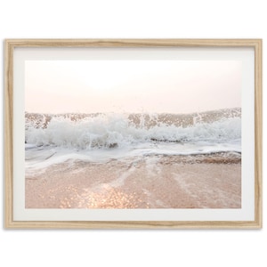 Tirage encadré de sable de plage | Photographie d'art côtière aux tons doux de l'océan