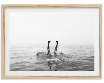 Fine Art Coastal Print - Framed Vintage Beach Photography, Black and White Coastal Wall Decor, Retro Beach Print, Coastal Grandmother