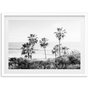 Fine Art Ocean Black and White Photography Print - California Palm Trees Beach Surf Photography Framed Fine Art Coastal Home Decor