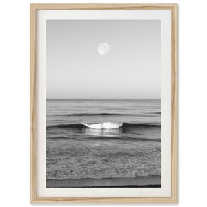 Fine Art Ocean Surf Print - Framed Black and White Photography, Moon Wave Coastal Wall Decor, San Diego, California Beach Print