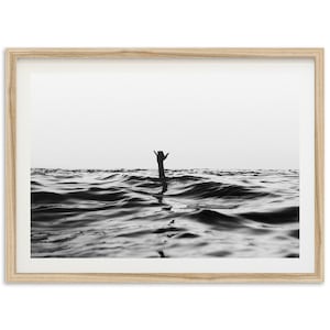 Framed Shaka Surf Print | Black and White Ocean Photography, Coastal Art
