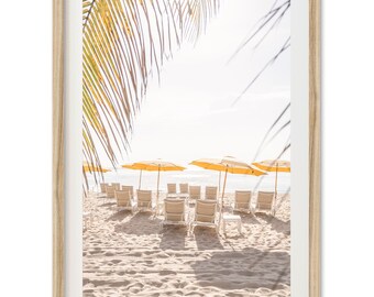 Framed Florida Beach Photography Print | Coastal Yellow Umbrellas Wall Art