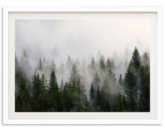 Fine Art Misty Forest Print - Moody Pine Trees Foggy Landscape Framed Fine Art Photography Wall Decor