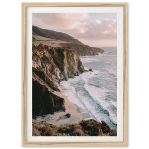 Framed Big Sur Photography Print | Coastal California Wall Art, Muted Beach Decor, Ocean Seascape