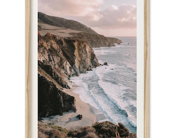 Framed Big Sur Photography Print | Coastal California Wall Art, Muted Beach Decor, Ocean Seascape