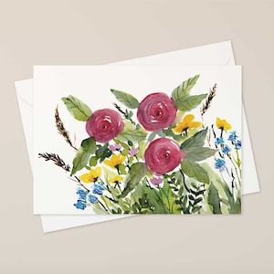 Lot de 10 cartes de voeux avec fleurs aquarelles avec enveloppes (taille 4,25 x 5,5)