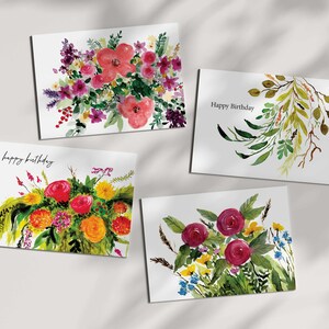 Ensemble de cartes de voeux florales – Lot de 4 | Cartes de voeux florales et d'anniversaire