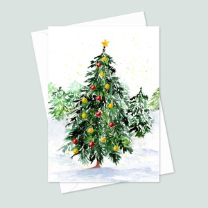 Lot de 10 cartes de Noël - Sapin de Noël enneigé - Cartes de voeux de Noël avec enveloppe