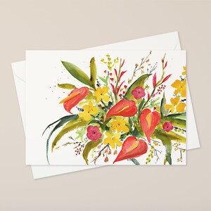 Lot de 10 cartes de voeux avec fleurs aquarelles avec enveloppes (taille 4,25 x 5,5)