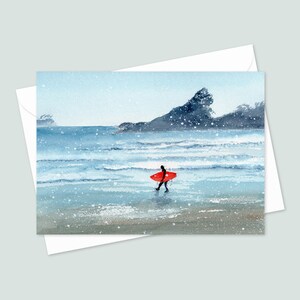 Lot de 10 cartes de voeux d'hiver - Tofino Surfer à Long Beach - Cartes de vœux côtières avec enveloppes