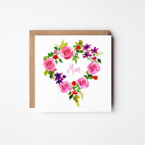 Cartes de voeux à l'unité avec coeur floral avec enveloppe kraft