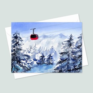 Lot de 10 cartes de voeux d'hiver - Montagnes de Whistler avec télécabine - Cartes sur le thème des vacances et du ski avec enveloppes