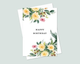 Pack of 10 Floral Happy Birthday Cards – Watercolor Flower Greeting Card – Birthday Cards with Envelope